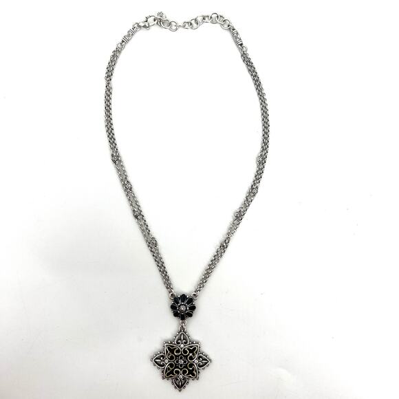 Brighton Clear Rhinestone Black Enamel Danale Medallion Necklace - Picture 1 of 5